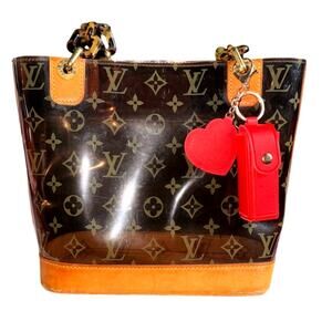 Red Heart Mirror Lip Gloss Balm Lipstick Holder Keychain Bottle Tote Bag Charm